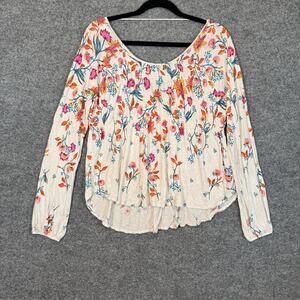 Free People Shirt Womens Small White Floral Cottage Core Bohemian Stretch